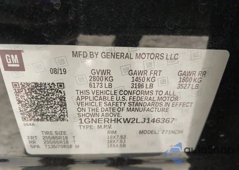 2020 Chevrolet Traverse Fwd Lt Leather из США, поврежденный, VIN 1GNERHKW2LJ146367